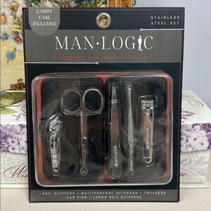 MAN • LOGIC Set of 5 Grooming Essentials Stainless Steel Manicure Tools Case